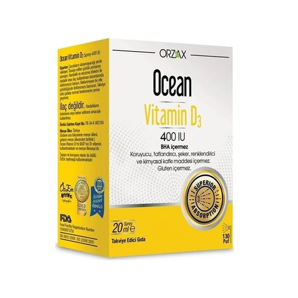 Ocean Vitamin D3 400 IU 20 Ml Sprey-SKT:09/2028 ürün görseli 1