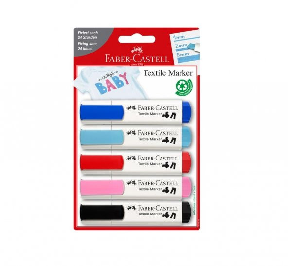 Tekstil Markörü 5 Renkli Paket Faber-Castell Tekstil Marker 5 Renkli Keçeli Kalem ürün görseli 1