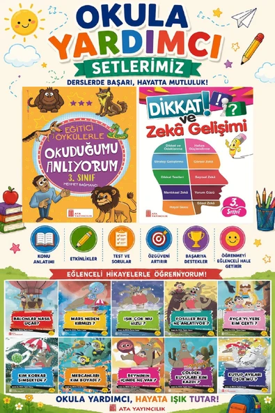3. Sınıf Okula Yardımcı Eğitici Okuduğumu Anlıyorum - Dikkat ve Zeka Gelişimi - 10 lu Hikaye Seti 2 ürün görseli 1