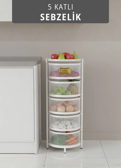 5 Katlı Sebzelik Açılır Metal Patates Soğan Sepeti Paslanmaz Meyvelik Organizer Sepet Beyaz ürün görseli 1