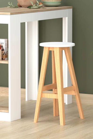 Liya Beyaz %100 Ahşap Tabure, Bar Taburesi ürün görseli 1