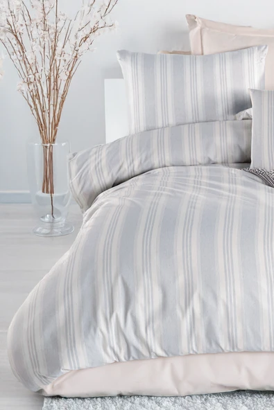 Upstyle Sport Çizgili Nevresim Takımı Tek Kişilik Soft Line Gri ürün görseli 1