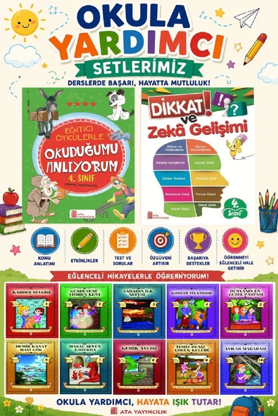 4. Sınıf Okula Yardımcı Eğitici Okuduğumu Anlıyorum - Dikkat ve Zeka Gelişimi - 10 lu Hikaye Seti 3 ürün görseli 1