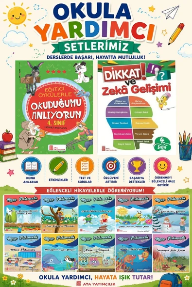 4. Sınıf Okula Yardımcı Eğitici Okuduğumu Anlıyorum - Dikkat ve Zeka Gelişimi - 10 lu Hikaye Seti 4 ürün görseli 1