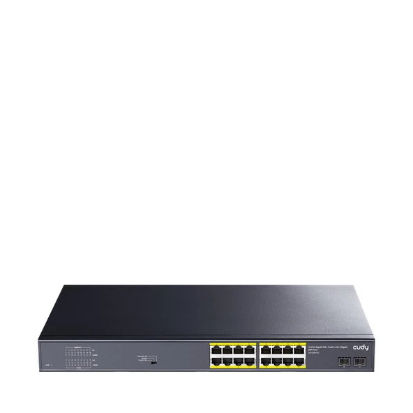 CUDY GS1020PS2 16 Port 10/100/1000Mbps 2*SFP VLAN&Extend 200W 19" Rock-Mount POE+ Ethernet Switch ürün görseli 1
