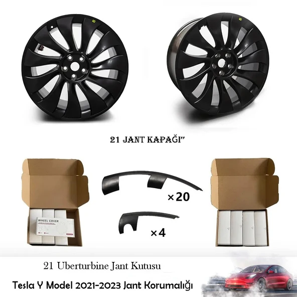 TecTic Tesla Y Modeli Jant Kapağı Koruyucu 2021-2023 İçin 21 İnç Jant Yama Uberurbine Mat Siyah ürün görseli 1
