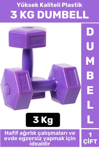 Premium Yüksek Kaliteli Plastik Egzersiz Pilates Isınma Ev Hafif Ağırlık Antrenman 2 x 3 KG Dambıl ürün görseli 1