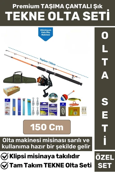 Profesyonel Kullanıma Hazır Şık Taşıma Çantası Hediyeli Balıkçı Hobi Tam Takım TEKNE OLTA SETİ 150Cm ürün görseli 1