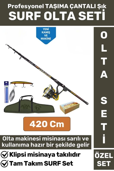 Profesyonel Kullanıma Hazır Şık Taşıma Çantası Hediyeli Balıkçı Hobi Tam Takım SURF OLTA SETİ 420 Cm ürün görseli 1