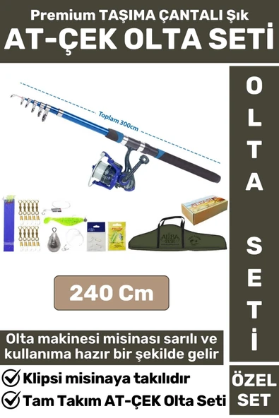 Profesyonel Kullanıma Hazır Taşıma Çantası Hediyeli Balıkçı Tam Takım AT-ÇEK SPIN OLTA SETİ 240 Cm ürün görseli 1