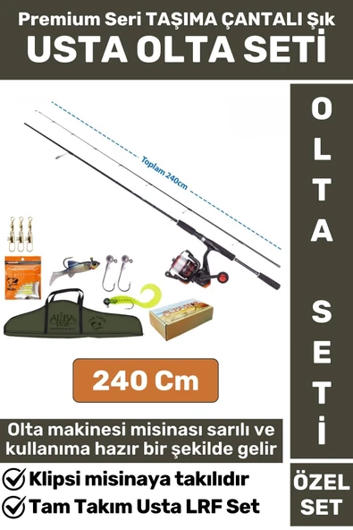 Premium Kullanıma Hazır Şık Taşıma Çantası Hediyeli Balıkçı Hobi Tam Takım USTA LRF OLTA SETİ 240 Cm ürün görseli 1