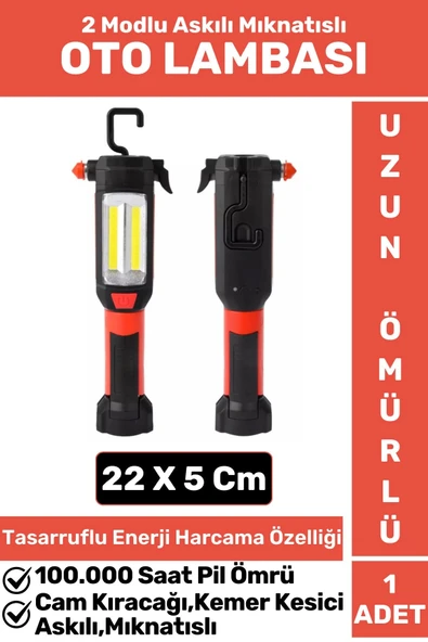 Premium 2 Modlu Mıknatıslı Askılı Cam Kıracağı Kemer Kesici Çok Fonksiyonlu Şarjlı OTO LAMBASI ürün görseli 1