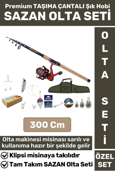 Premium Kullanıma Hazır Şık Taşıma Çantası Hediyeli Balıkçı Hobi Tam Takım SAZAN OLTA SETİ 300 Cm ürün görseli 1