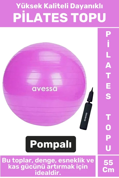 Premium Dayanıklı Fitness Egzersiz Aerobik Pilates Şişirme Pompası Hediyeli 55 Cm PİLATES TOPU ürün görseli 1