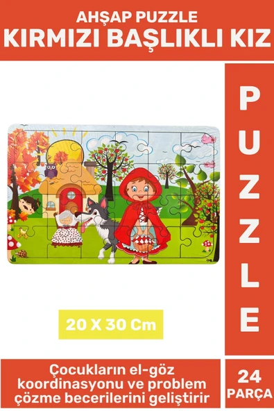 Eğlenceli Eğitici Görsel Algı Problem Çözme Becerisi Çocuk Puzzle 24 Parça KIRMIZI BAŞLIKLI KIZ ürün görseli 1