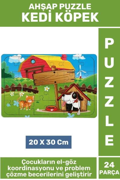 Premium Eğlenceli Eğitici Görsel Algı Problem Çözme Becerisi Çocuk Puzzle 24 Parça KEDİ KÖPEK ürün görseli 1
