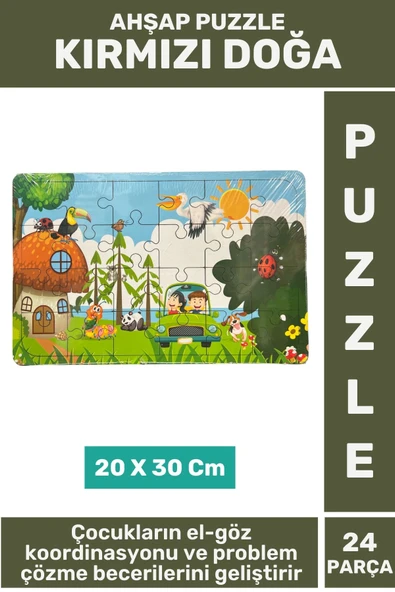 Premium Eğlenceli Eğitici Görsel Algı Problem Çözme Becerisi Çocuk Puzzle 24 Parça KIRMIZI DOĞA ürün görseli 1