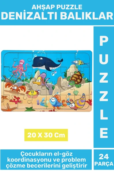 Eğlenceli Eğitici Görsel Algı Problem Çözme Becerisi Çocuk Puzzle 24 Parça DENİZALTI BALIKLAR ürün görseli 1