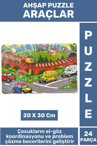 Premium Eğlenceli Eğitici Görsel Algı Problem Çözme Becerisi Çocuk Puzzle 24 Parça ARAÇLAR ürün görseli 1