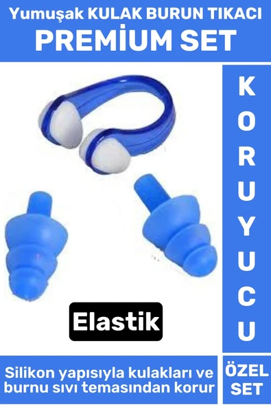 Premium Set Elastik Yumuşak Havuz Deniz Su Sızdırma Gürültü Önleyici KULAK BURUN TIKACI SETİ ürün görseli 1