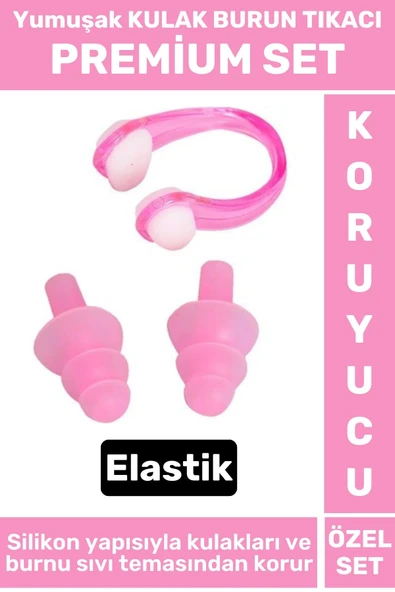 Premium Set Elastik Yumuşak Havuz Deniz Su Sızdırma Gürültü Önleyici KULAK BURUN TIKACI SETİ ürün görseli 1