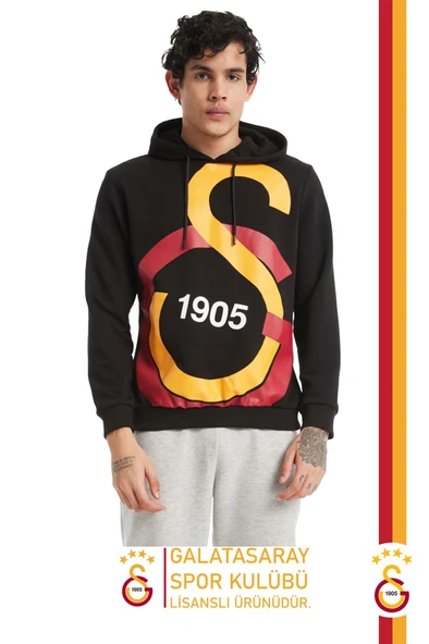 Galatasaray Orijinal Lisanslı Büyük Logo Kapüşonlu Erkek Sweat ürün görseli 1