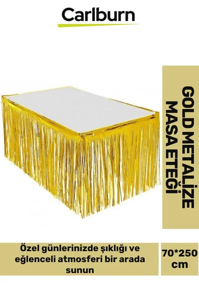 Özel Üretim Püsküllü Işıltılı Doğum Günü Cinsiyet Parti Eğlence 70*250 cm Metalize Masa Eteği - Gold ürün görseli 1