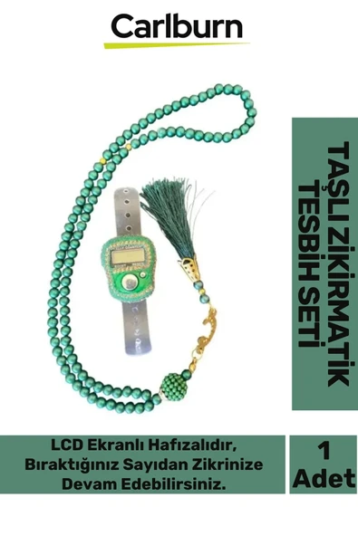 Özel Üretim Hac Umre Dua Kandil 5 Haneli Lcd Ekranlı Hafızalı Taşlı Zikirmatik 99'lu İnci Tesbih Set ürün görseli 1