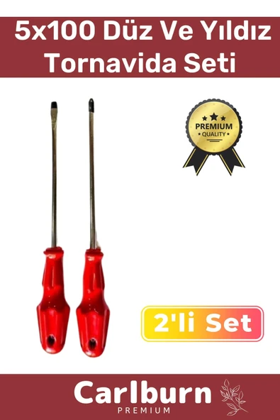 Premium Dayanıklı Hafif Taşınabilir Sağlam Ergonomik Vidalama Düz Yıldız 2'li Tornavida Seti 5x100 ürün görseli 1