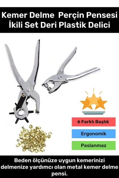 Premium 6 Farklı Başlık Uçlu Pratik Delgeç Kemer Delme Perçin Pensesi İkili Set Deri Plastik Delici ürün görseli 1