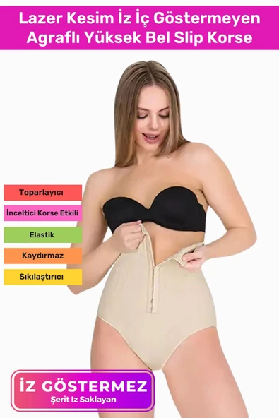 Premium Kaymaz Vücut Şekillendiren Toparlayıcı Sıkılaştırıcı Çıtçıtlı Agraflı Yüksek Bel Slip Korse ürün görseli 1