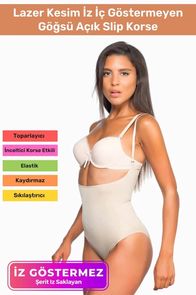 Özel Üretim Lazer Kesim İz Göstermeyen Kaymaz Toparlayıcı Vücut Şekillendirici Göğsü Açık Slip Korse ürün görseli 1