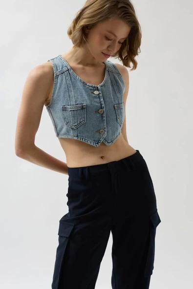 Denim Cepli Yelek - Resim 3