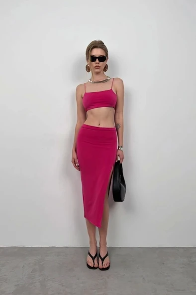 Askılı Crop Yırtmaçlı Etek Takım ürün görseli 1