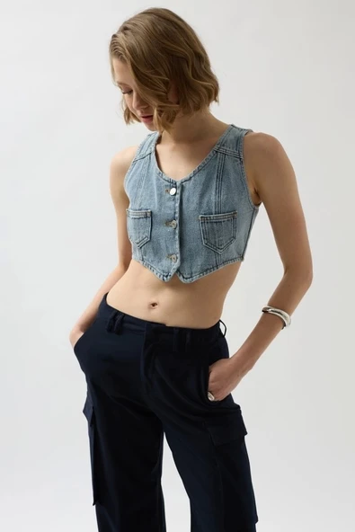 Denim Cepli Yelek - Resim 4