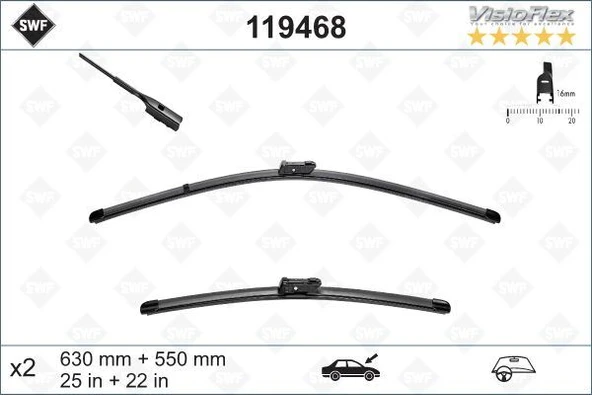 SWF VisioFlex Flat Blade X2 630 550 mm VW Tiguan II ürün görseli 1