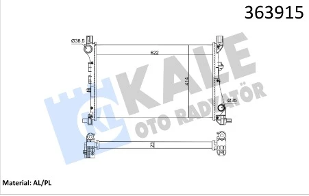 MOTOR SU RADYATÖRÜ FIAT EGEA 15 1.3D MTJ 1.4 MEKANIK AC 622x414x23 BRAZING VERSIYONU KL 348440 ürün görseli 1