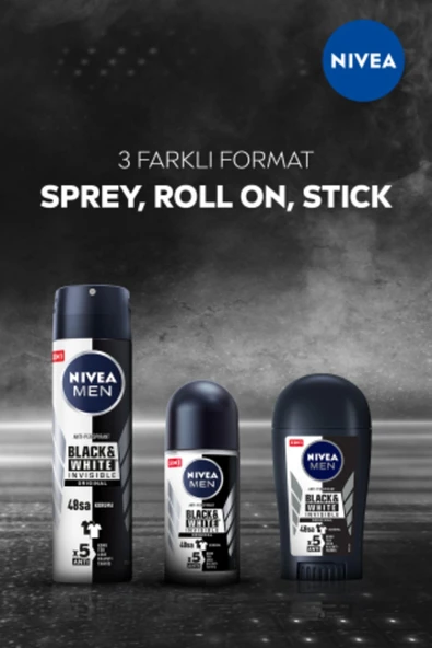 Nivea Black & White Invisible Roll-On For Men Original 50 ml - Resim 5