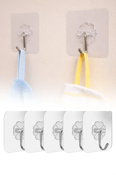 5'li Şeffaf Nano Yapışkanlı Kanca Güçlü Duvar Askısı Banyo Mutfak Kapı Askılık Seti 6 cm ürün görseli 1