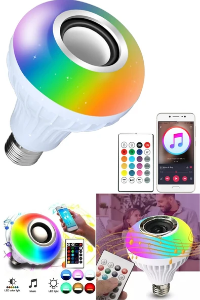 Bluetooth Hoparlörlü Uzaktan Kumandalı RGB Akıllı LED Ampul 16 Renk Değiştirilebilir Müzikli Lamba ürün görseli 1