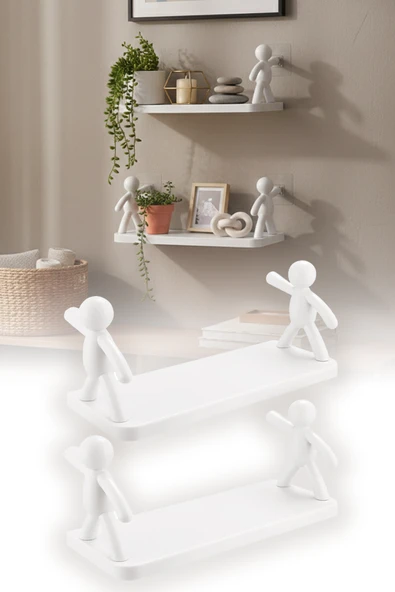 2'li Yapışkanlı Çöp Adam Banyo Organizer Raf Şampuan Kozmetik Baharat Düzenleyici Dekoratif Raf ürün görseli 1