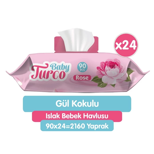 Baby Turco Gül Kokulu Islak Bebek Havlusu 24x90 Adet ürün görseli 1