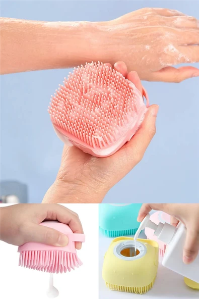 Pembe Yumuşak Silikon Duş Masaj Süngeri Jel Hazneli Banyo Kese Lifi Esnek Temizlik Aparatı ürün görseli 1