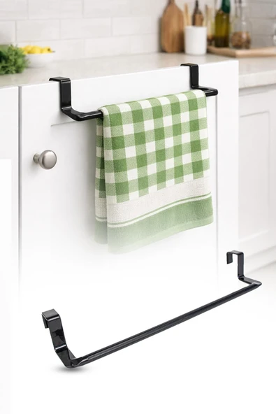 Siyah Polikarbon Havlu Askısı Geçmeli Dolap Kapağı Banyo Mutfak Organizer 29 cm ürün görseli 1