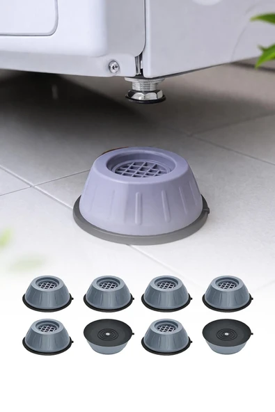8'li Gri Çamaşır Makinesi Titreşim Önleyici Vantuzlu Kaydırmaz Ayak Stoper Seti 8x6 cm ürün görseli 1