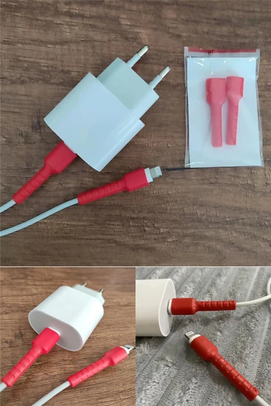 Kırmızı iPhone 11 12 13 14 Pro Pro Max Plus Uyumlu Kablo Ucu Koruyucu Silikon Kırmızı ürün görseli 1