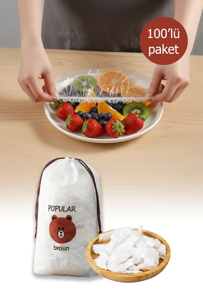 100'lü Esnek Lastikli Yemek Koruma Bonesi Gıda Saklama Streç Kapak Seti ürün görseli 1