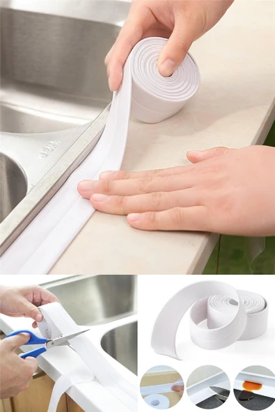 Su Geçirmez Banyo Küvet Lavabo Evye Duşakabin Klozet Fayans Kenarı Sızdırmaz Bant 3,2 m ürün görseli 1