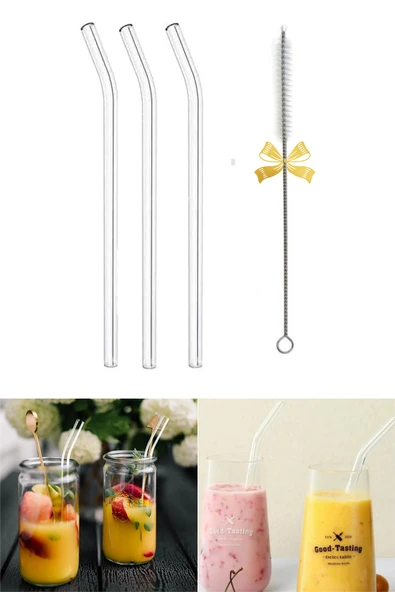 Termosilikat Isıya Dayanıklı Bardak Cam Pipeti Temizleme Fırçası Hediyeli 3 Adet Cam Pipet ürün görseli 1