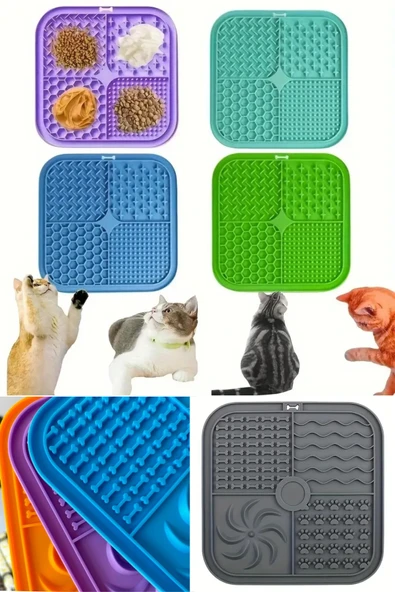 Silikon Yavaş Yeme Kabı ve Mama Matı Kedi Köpek Uyumlu Pratik Besleme Tabağı 20x20 cm ürün görseli 1